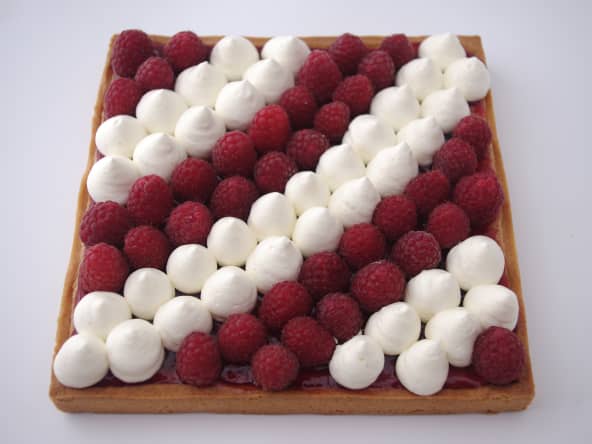 Tarte aux framboises et chocolat blanc