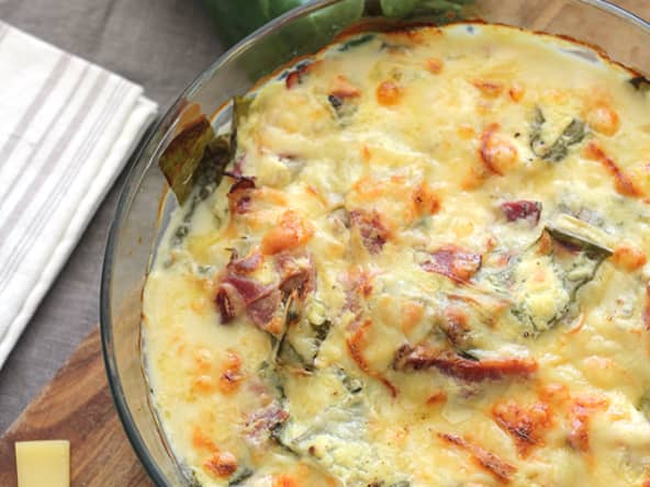 Gratin de bettes au jambon cru fumé et fromage beaufort