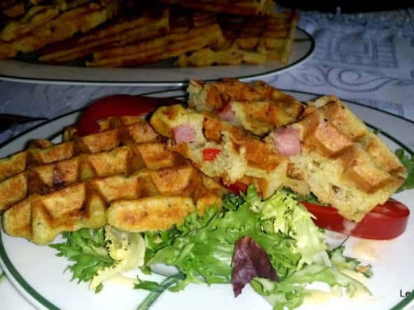 Gaufres aux brocolis et dès de jambon