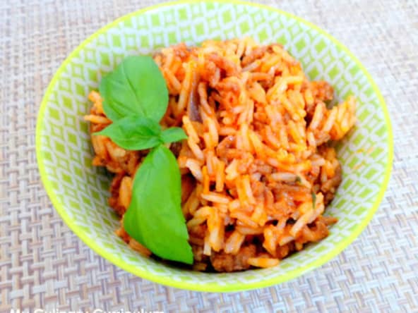 Bœuf haché à la sauce tomate et riz basmati