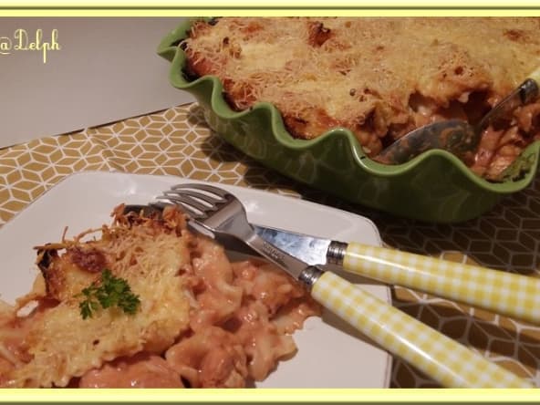 Gratin de pâtes au blanc de dinde et à la mozzarella