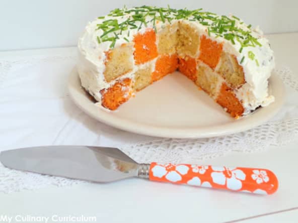 Gâteau damier salé aux poivrons et au chèvre