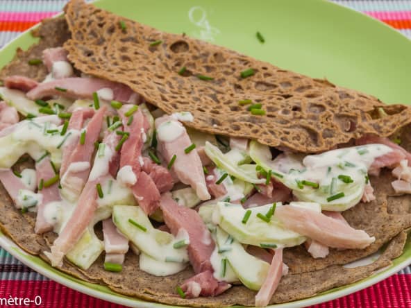 Galettes au jambon et au concombre