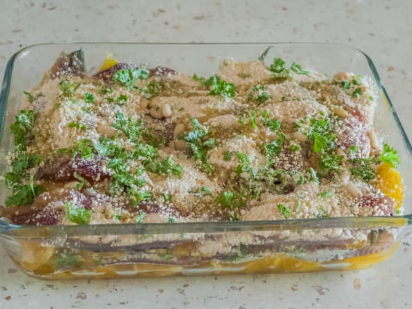 Gratin de sardines à l'orange et aux pignons de pin