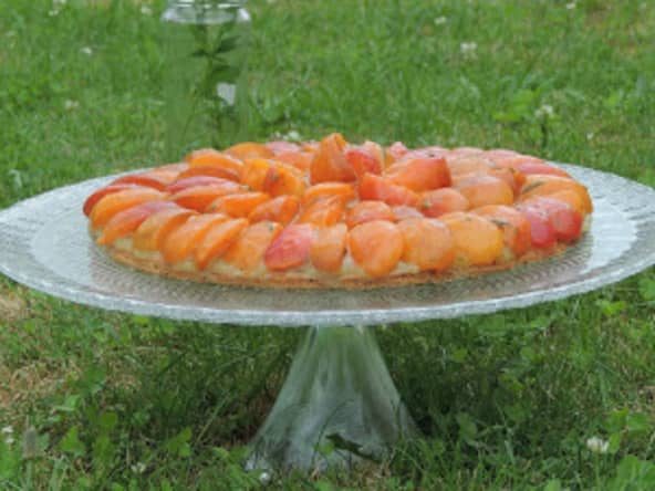 Tarte à l'abricot, compotée de rhubarbe