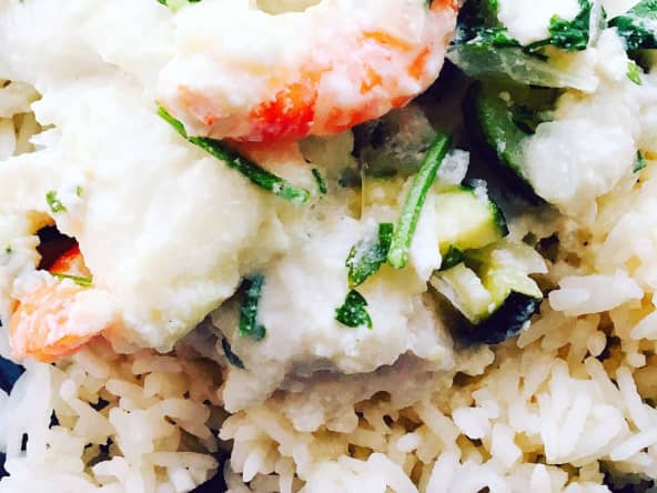 Blanquette de la mer express avec filets de sabre, crevettes, et lait de coco