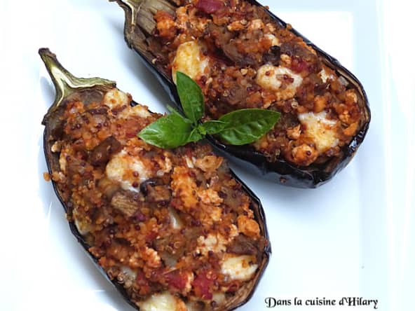 Aubergines farcies au poulet et quinoa façon saveurs d'été