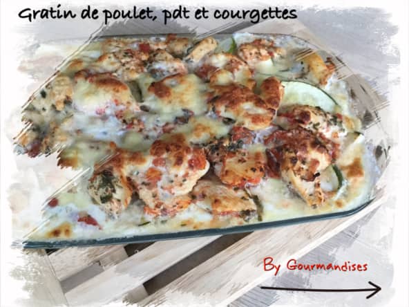 Gratin de poulet, pommes de terre et courgettes