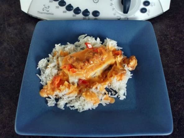 Cabillaud sauce chorizo, tomates, poivrons au thermomix