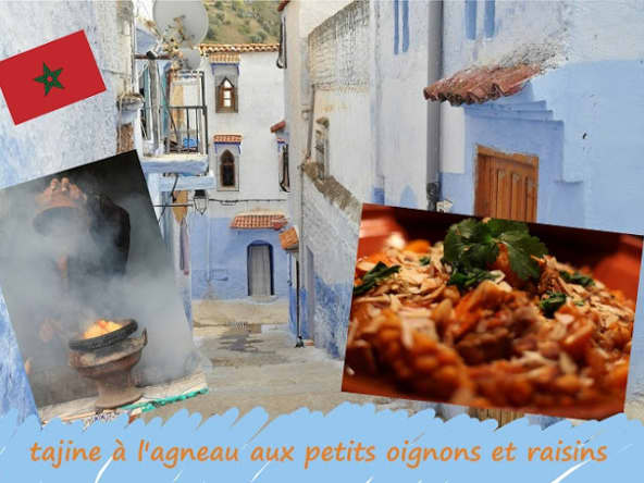 Tajine d'agneau aux petits oignons, raisins secs, amandes et pignons