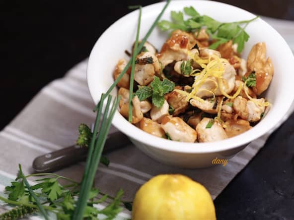 Sauté de poulet aux herbes miel et citron