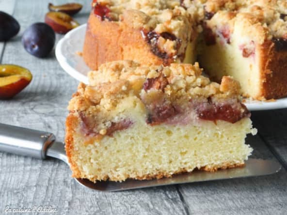 Gâteau aux quetsches, crumble à la cannelle