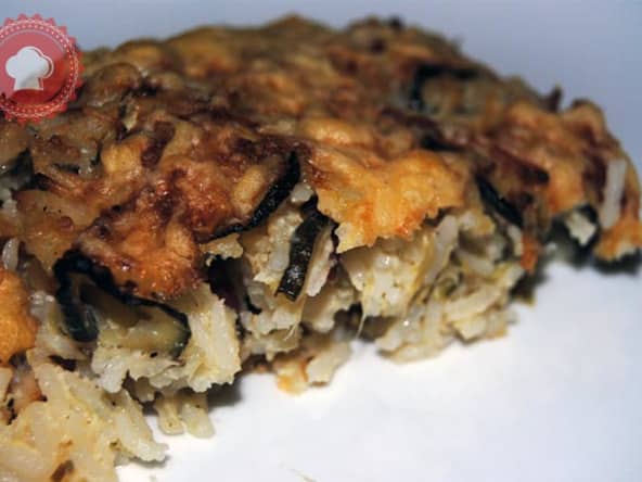 Gratin de courgettes, poivrons, lardons et riz