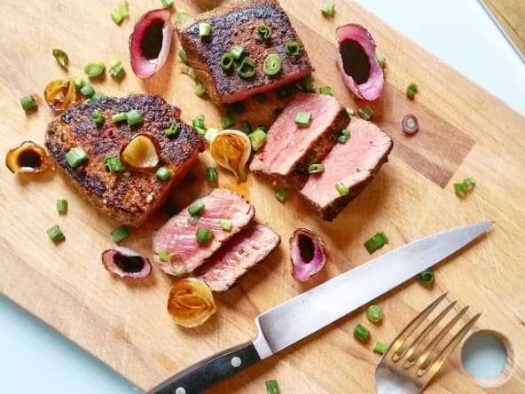 Pavé de boeuf d'Aubrac, marinades sèches maison BBQ et Café