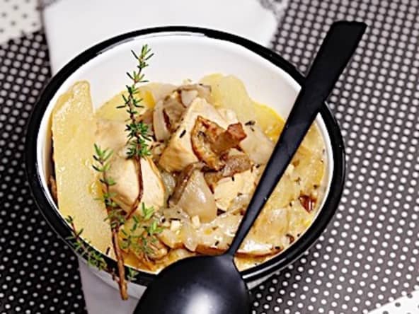 Fricassée de veau au cidre pomme et champignons de saison