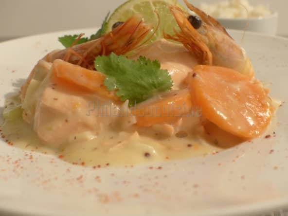 Blanquette de saumon, sauce blanche à la moutarde à l'ancienne