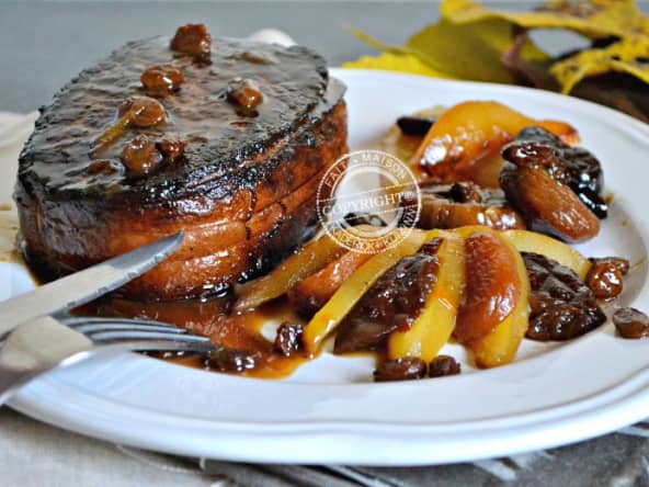Plancha de rôti en tournedos de bœuf mélange gascon et poires pour Noël