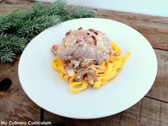 Escalopes de veau farcies aux champignons, boudin blanc et mozzarella
