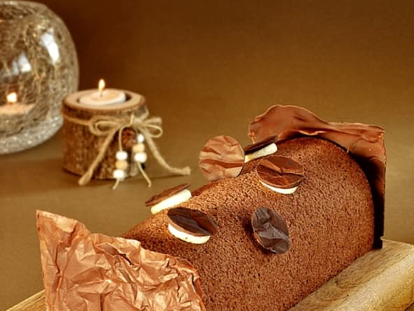 Bûche de noël cacao, mangue, passion, vanille