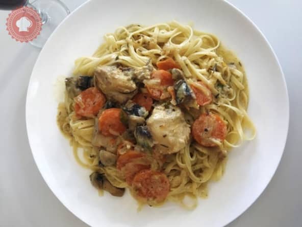 Lapin en sauce à la moutarde et ses petits légumes