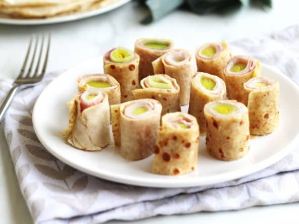 Makis de crêpes salées aux poireaux, jambon et cantal 