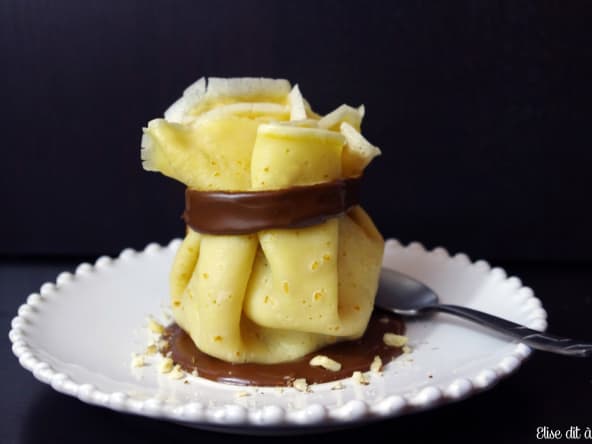 Aumônière de crêpe poire et chocolat pour la Chandeleur