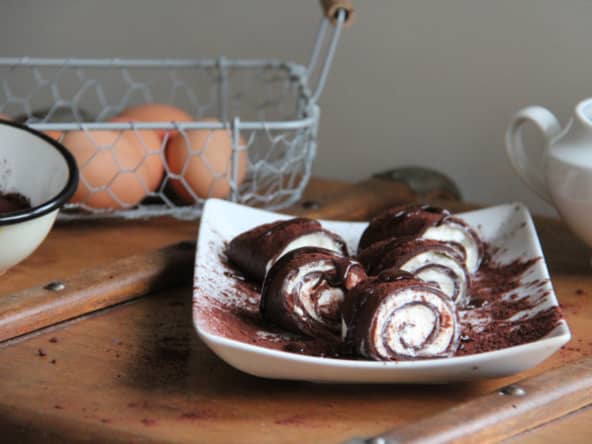 Crêpes chocolat roulées , mousse mascarpone