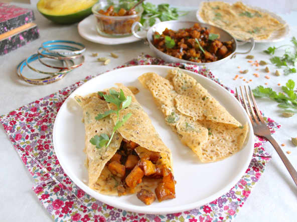Rava dosa : crêpes indiennes salées  vegan, sans gluten 