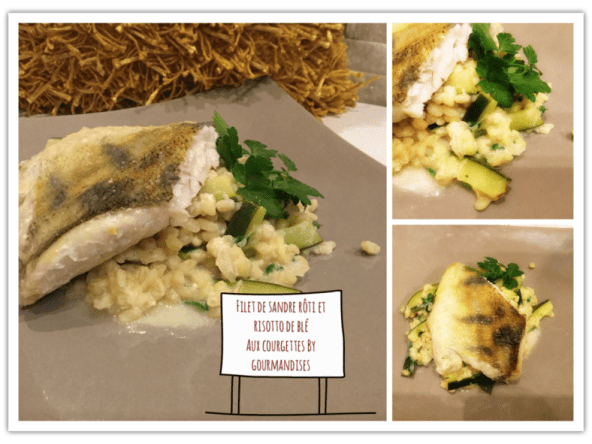 Filet de sandre rôti et Risotto de blé aux courgettes et fromage blanc