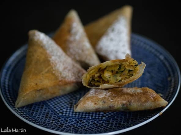Bricks de poulet au safran et quetsches d’Alsace façon pastilla