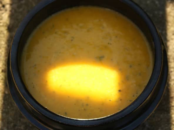 Velouté poireau-courge au saumon