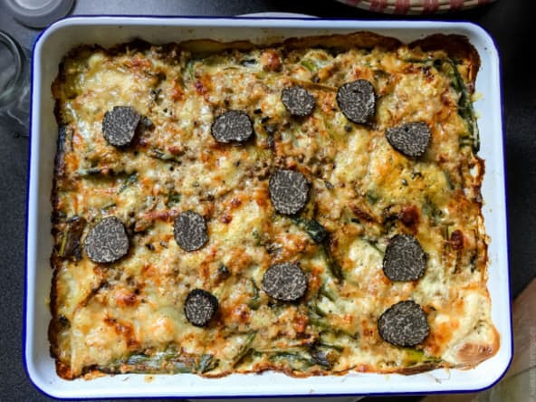 Gratin fin de poireau, sarrasin et truffe