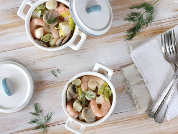 Blanquette de crevettes et Saint Jacques