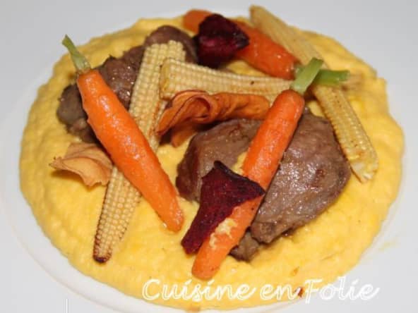 Joue de cochon fondante, purée de maïs fumé