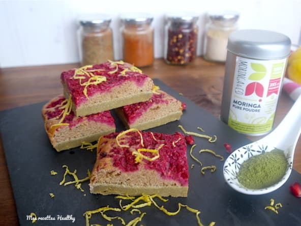 Carré fondant citron et framboise, au moringa