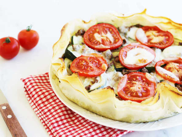 Tarte légère aux courgettes, tomates et boeuf