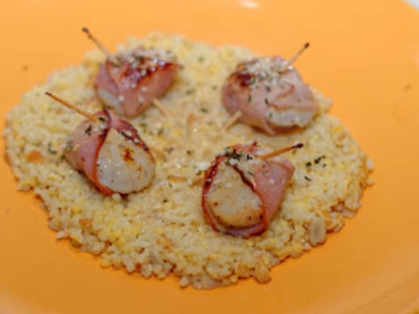 Roulés de St Jacques au bacon et céréales