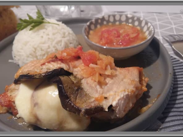 Roulé de poulet à l'aubergine.
