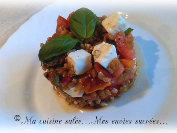 Salade petit épeautre concombre et poivrons