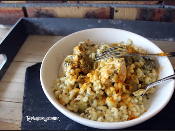 Coquillotto au poulet basilic courgette et curcuma : des coquillettes cuites comme un risotto