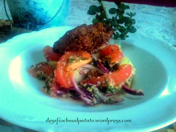 Kibbé mariné au rhum et salade à la sauce menthe-citron