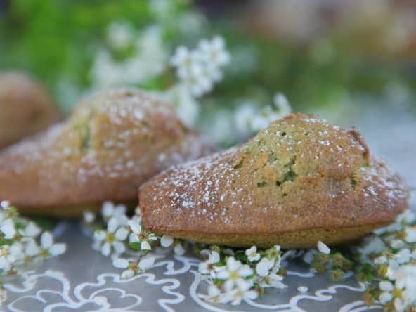 Madeleines légères au thé vert matcha avec une belle bosse