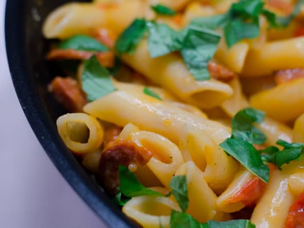 Penne au chorizo comme un risotto