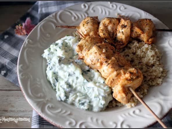 Souvlakia , brochettes grecques de poulet au citron