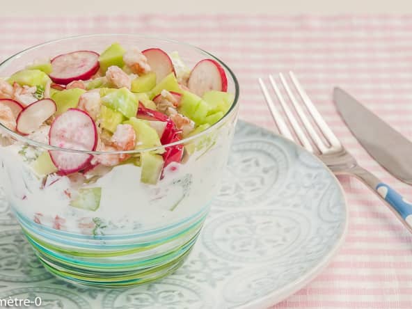 Tzatziki aux langoustines, radis et concombre