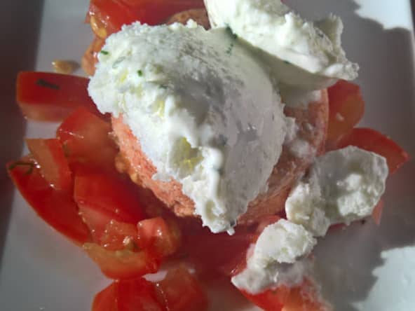 Flan à la tomate et sorbet au chèvre