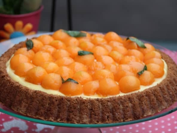 Fond de génoise cacao à la crème et billes de melon aromatisées à la menthe : Au gré de mes envies