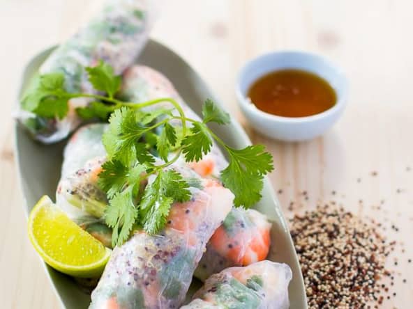 Rouleaux de printemps quinoa crudités et crevettes