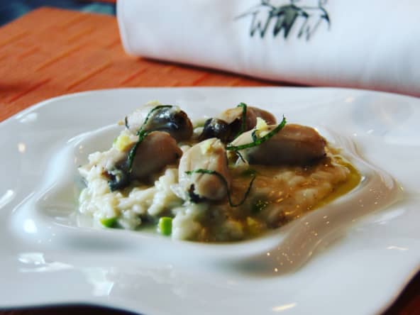 Risotto aux grenouilles, menthe et gingembre d'après Philippe Leveillé