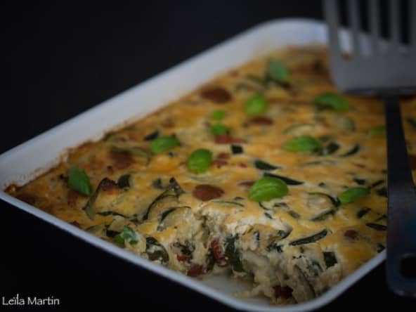 Clafoutis salé de courgettes, tomates confites et fromage munster blanc